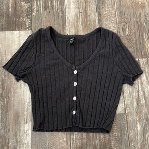 Dark grey ribbed crop top with buttons